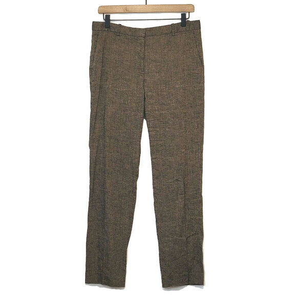Theory Linen Blend Trouser Pant Straight Leg High Rise Olive Green Workwear 8 - Picture 16 of 16